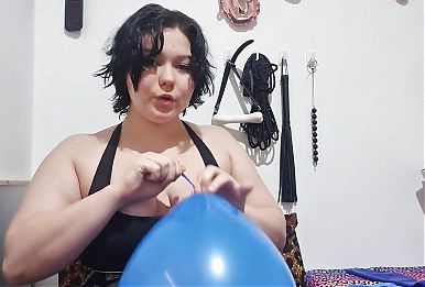 Blowing up HUGE blue balloon